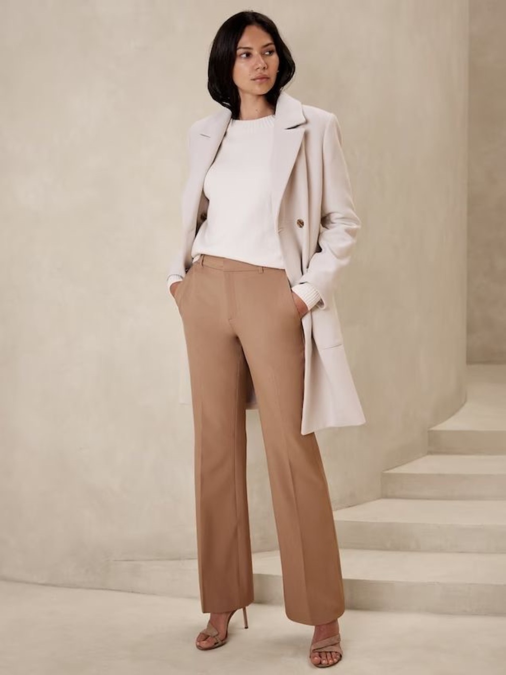 Banana Republic Khaki Carmel Beige Wide-Leg Pants Trousers